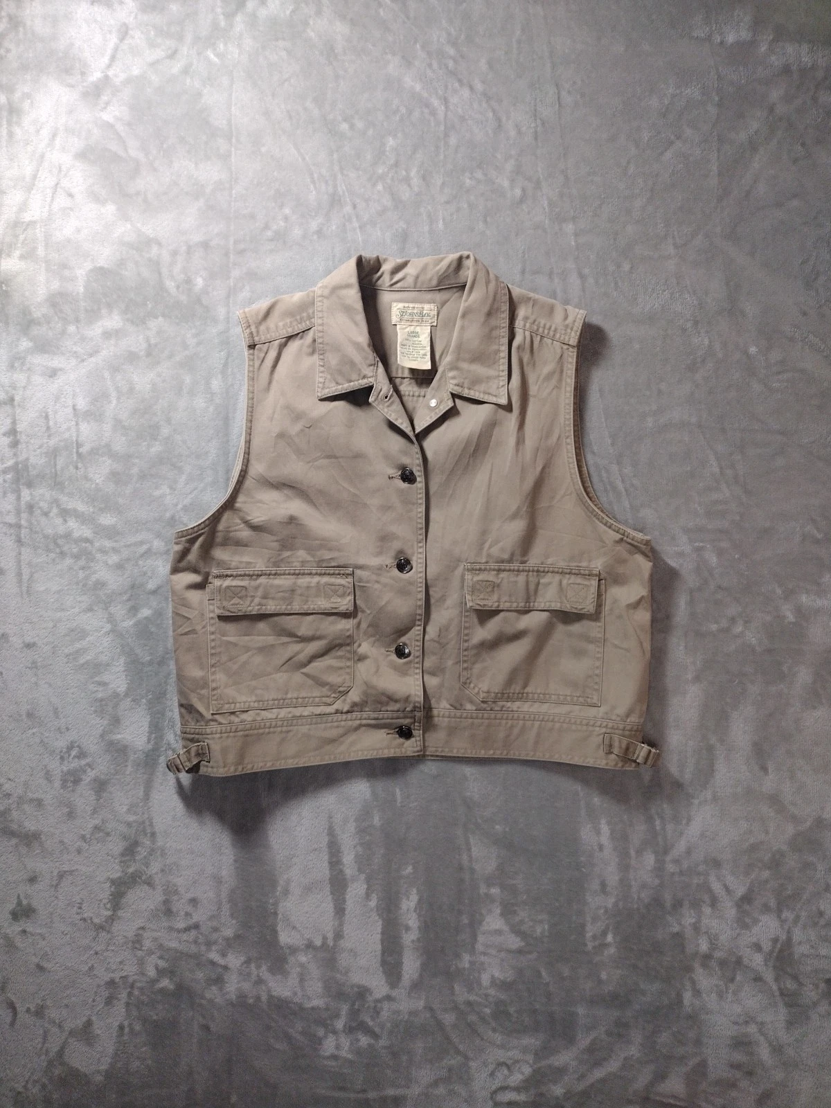 Vtg St. John's Bay Vest Womens L Button Up Tan Fishing Outdoor Hiking Safari 90s