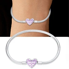KUNSIR 925 Sterling Silver Bracelet Glow Retro Heart Charm Snake Chain Halloween
