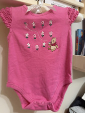 Disney Winnie the Pooh Pink Floral 100 Cotton Short Sleeve 0-3 Months