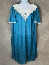 Vintage Nightgown Nylon XL Ashley Taylor Intimates Teal Lace Sleepwear Granny