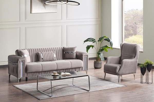 Wohnzimmer Sofagarnitur Dreisitzer Grau Couch Set Sofa 3 Sitzer Luxus Sessel-image