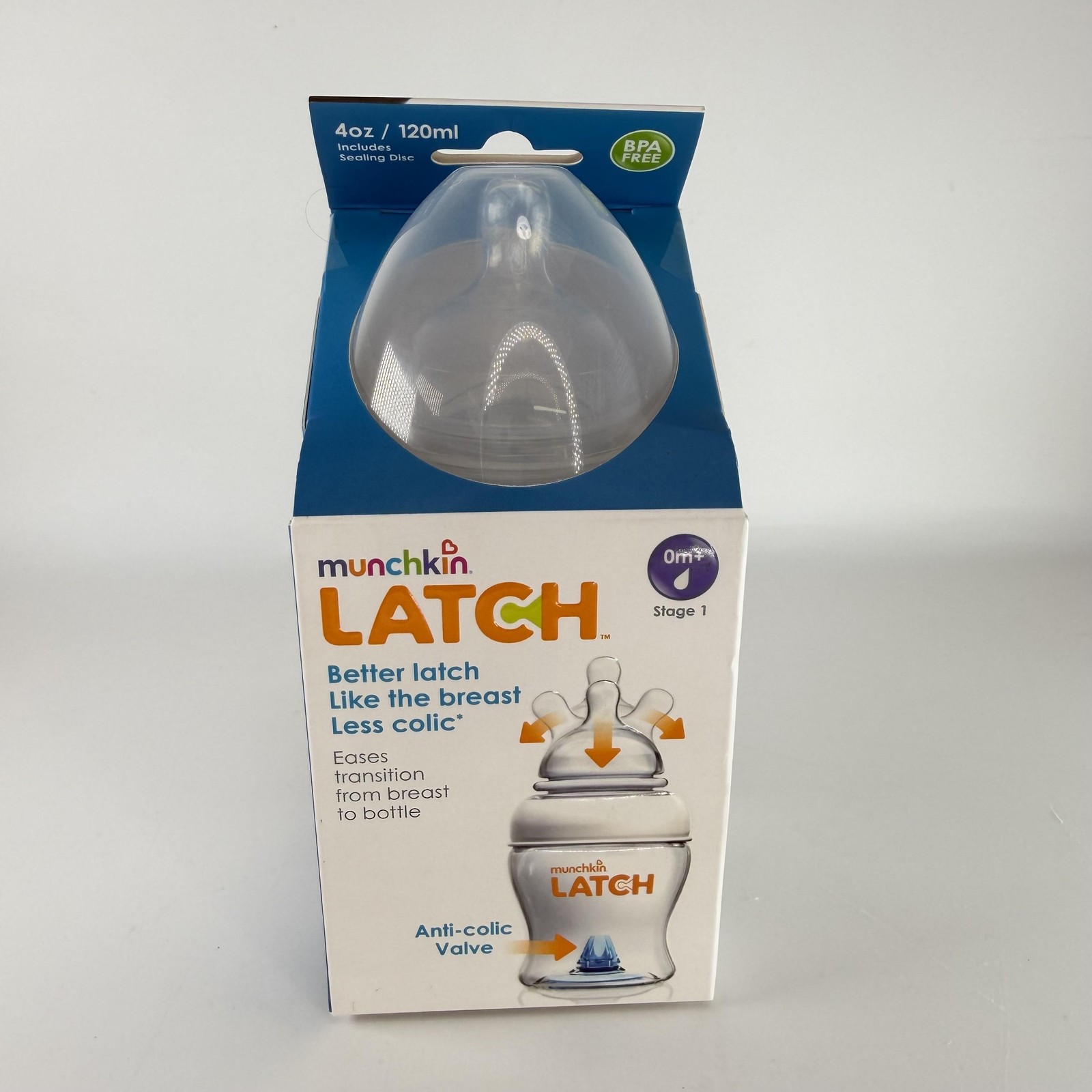 Munchkin Latch Baby Bottle 4oz Clear BPA Free Anti Colic Stage 1 Nipple Feeding