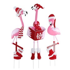Outdoor Christmas Caroling Flamingos Trio Yard Decor - Sturdy Weatherproof Me...