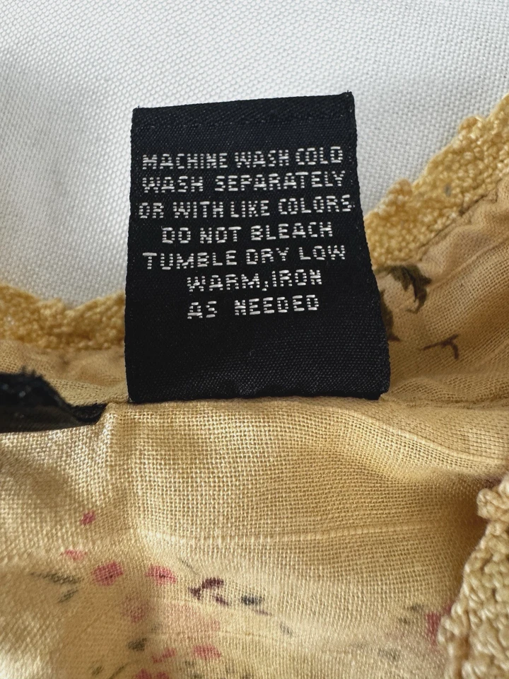 Relativity Tan Floral Pleated Blouse L Lace Crochet Trim Boho Cottagecore Top - Image 4 of 4