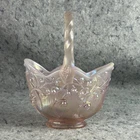 Vintage Fenton Opalescent Pink Glass Basket Lily of the Valley Handle USA