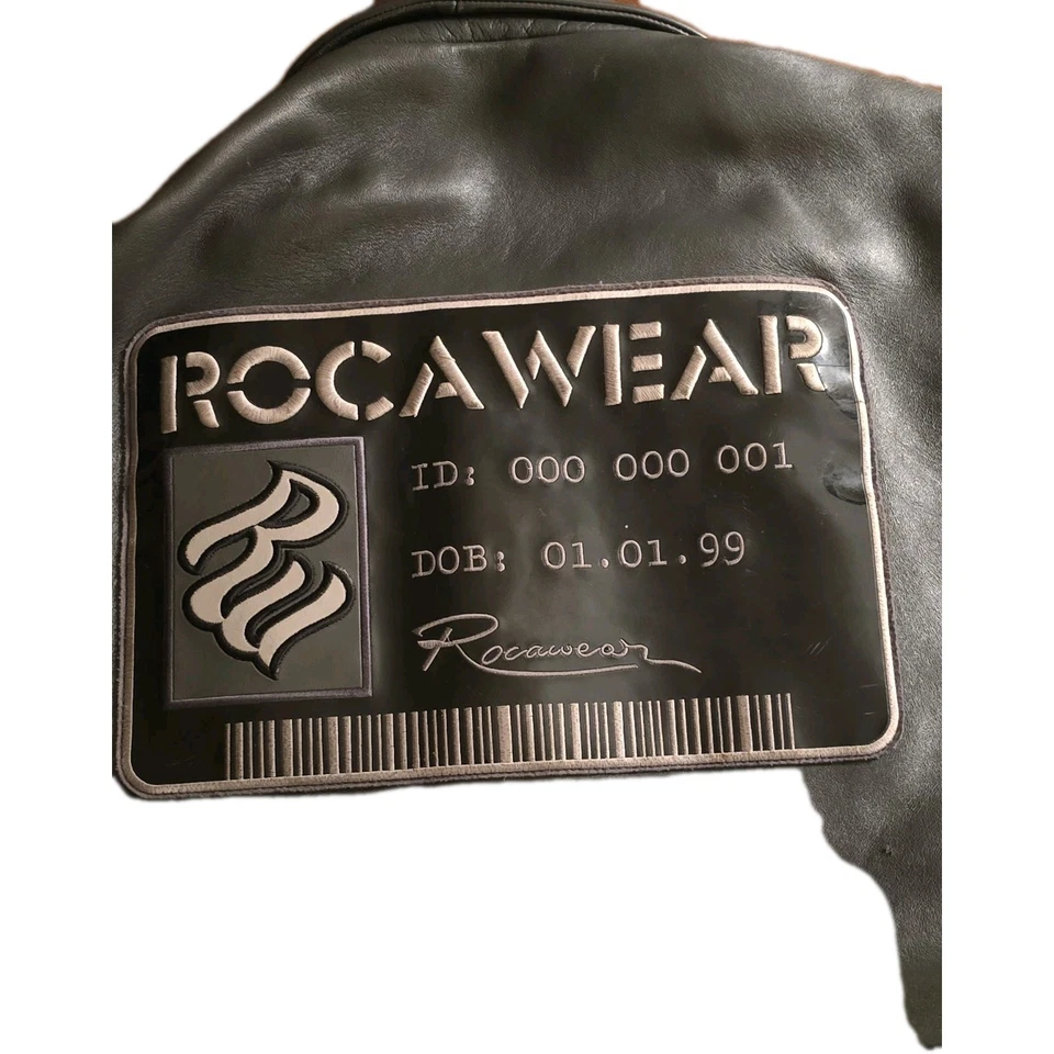 Rare Vintage ROCAWEAR NY 1999 Credit Card edition Leather Jacket 2000s Grey 4XL - Image 2 of 4