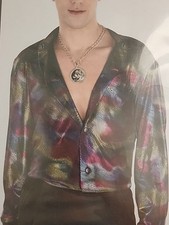 Men  s 70s Disco Shirt Metallic Shiny Party Costume Clubwear Adult Standard L/XL