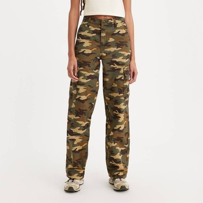 Levi Women Mid Rise Wide Relaxed Cargo Pants Loose