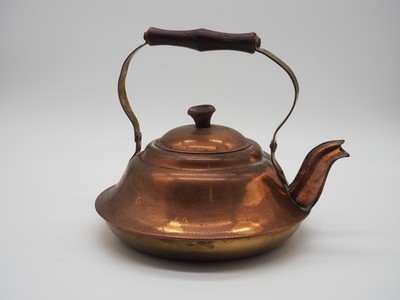 Vintage Copper and Brass Teapot, Made in Portugal with Wood Handle