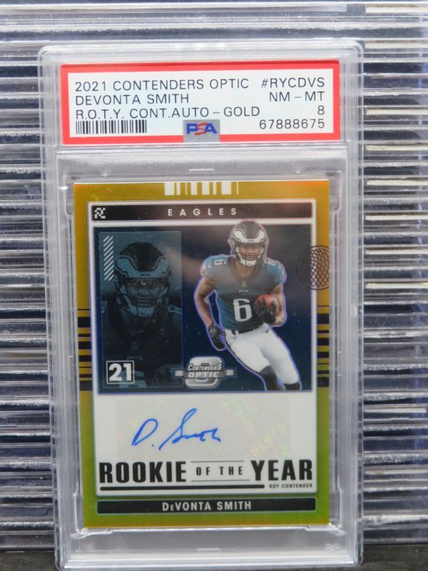 DeVonta Smith Panini Contenders Optic Rookie of the Year Contenders Autographs #RYCDVS Gold
