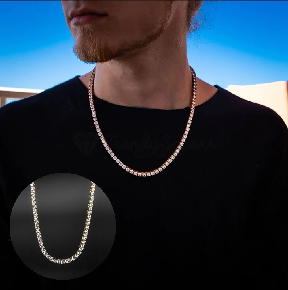 22 inch Long 18ct Gold Plated 4MM Rhinestone Tennis Chain Bling