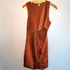 Divided H&M Bronze Metallic Cutout Side Cinch Dress Women's Size Medium