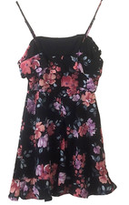 TRIXXI-Womens Size 1-Spaghetti Strap Dress-Black Multicolor Floral-Center Zipper