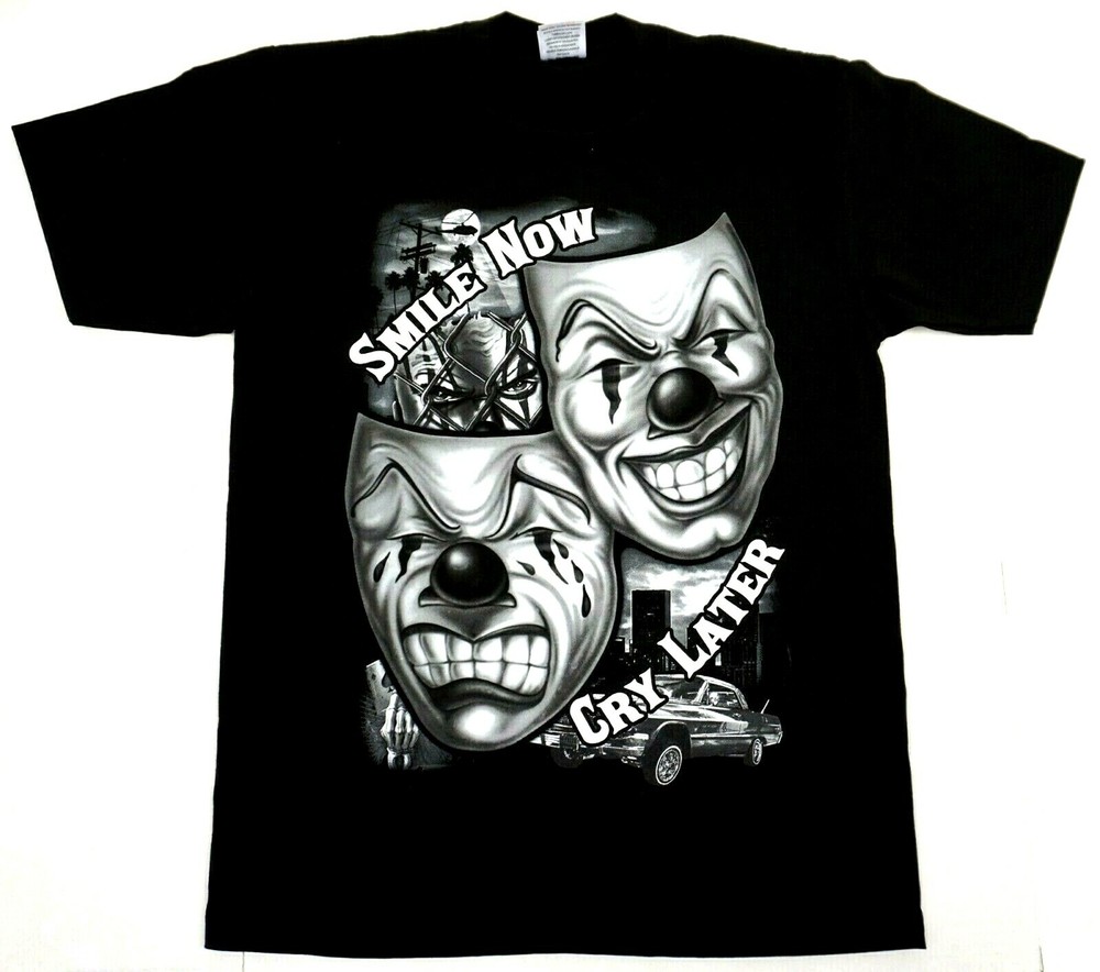 COMEDY & TRAGEDY T-shirt Happy Sad Theater Clown Faces Tee Men's Black New