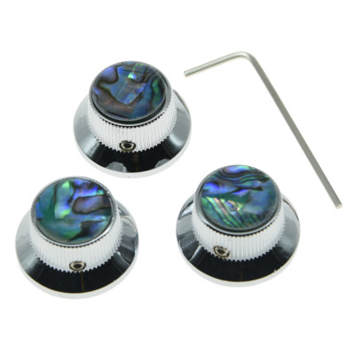 3x Set Schraube Abalone Top Chrom Gitarrenknöpfe ST Metallknöpfe für 6 mm Schaft Poti