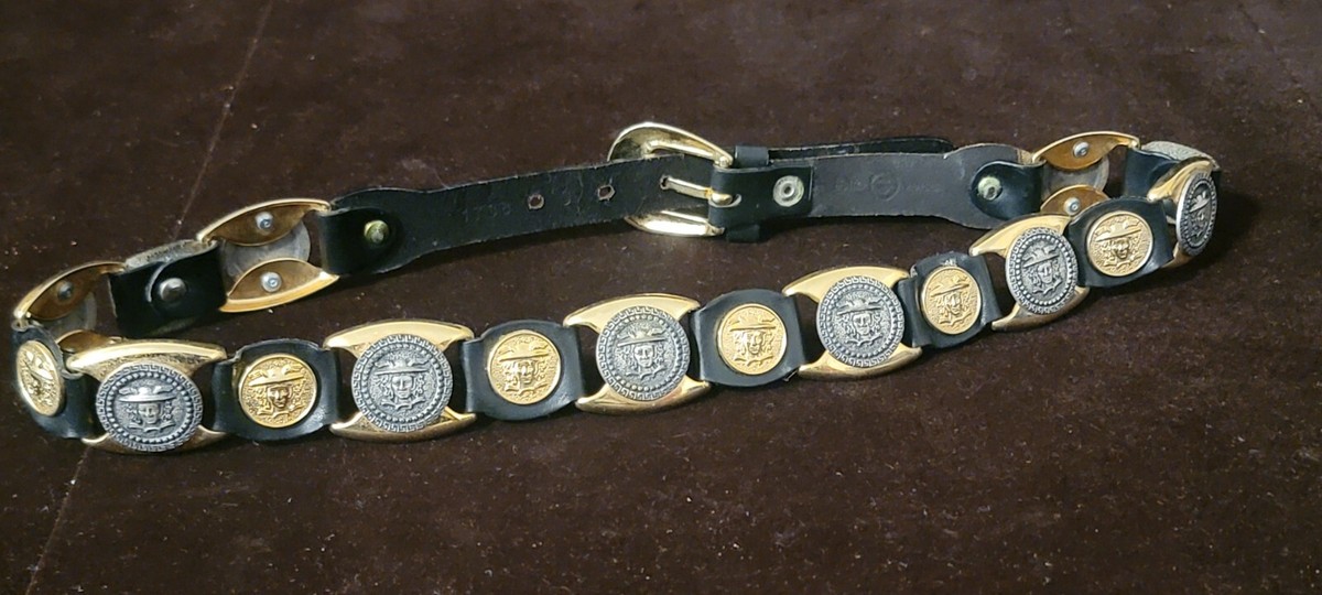 Vintage Versace (Estro Versa) Medusa Head Brass & Leather Link