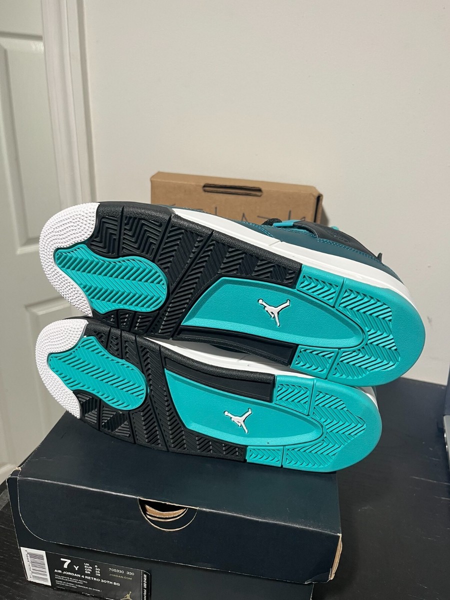 NIKE AIR JORDAN 4 RETRO 30TH BG TEAL-WHITE-BLK 705330-330 GS SZ 7Y