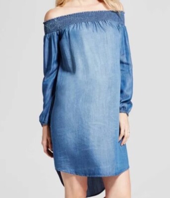 Isabel Maternity Small Dress Off Shoulder Chambray Denim Jean