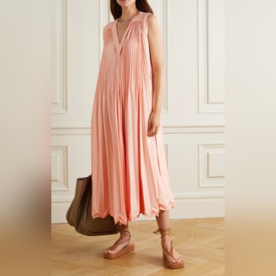 open lace back dress Peach Orange Ombre Pleated Maxi Dress
