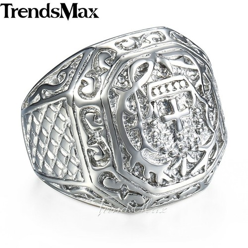 Men's Ring 316L Stainless Steel Carved Cross Band Ring Punk Retro Size 8-13 - Picture 2 of 13
