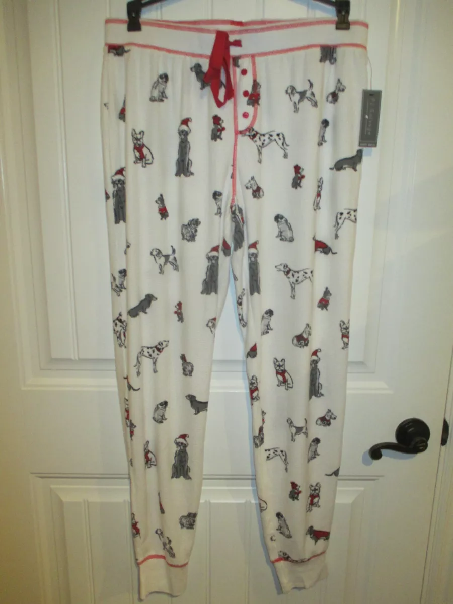 PJ Salvage Womens L Lounge Thermal Knit Pajama Pants Dogs in Santa Hats $68  RV