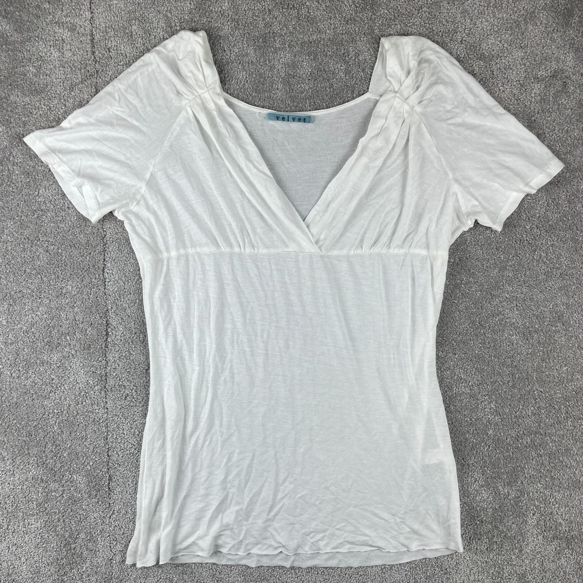 Velvet Shirt Women's Size Large White V-Neck Top 100% Micromodal