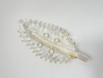 Vintage Glass Leaf Shaped Barovier Toso Gold Fleck Catchall Dish / Italian Made