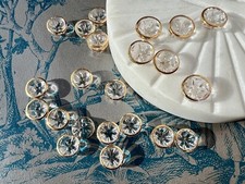10 pcs Vintage Czech Cut Glass Buttons Gold Rim 2 Hole Cup Shape Crystal 12mm