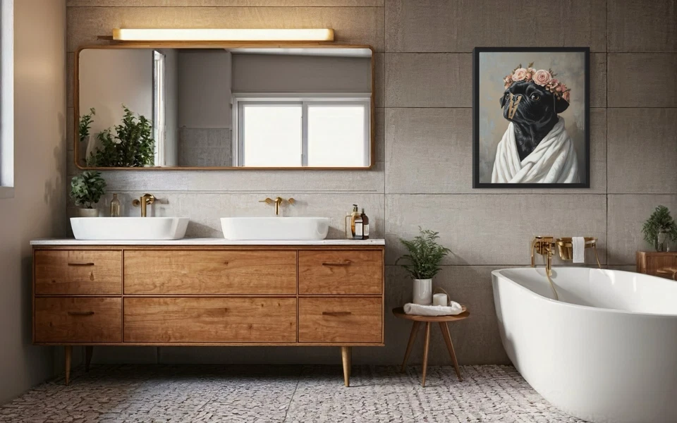 Pug Black Dog Funny Restroom Art Print Poster Wall Art Painting - Image 4 of 4