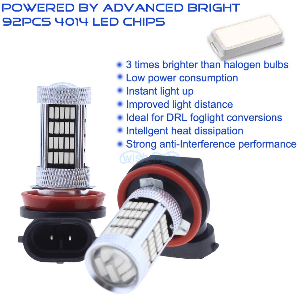 H11 H8 H9 H16 4014 92SMD Blue LED Fog Light Bulb Conversion Kit Premium 10000K - Image 4 of 4