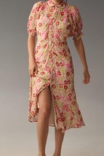 New anthropologie puff sleeve dress Ruched Mesh Midi Shirt Dress- Beautiful 