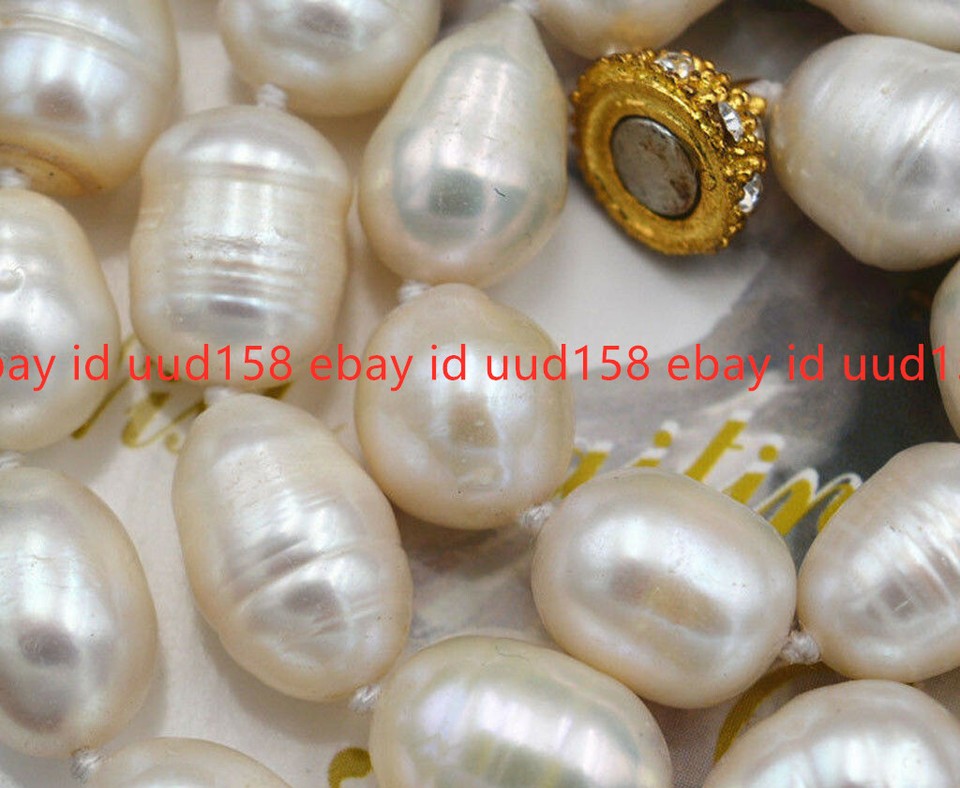 Natural South Sea Baroque White Pearl Necklace – 10-11mm, 18 Inch, Yellow Gold Plated, Handmade