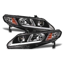 Topline For 2006-2011 Honda Civic Sedan Led Strip Headlights Signal Amber Black