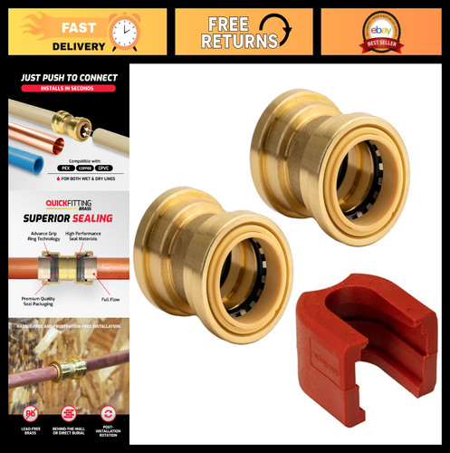 1 Inch Straight Coupling Push to Connect Brass Plumbing Fitting with Slip Clip T