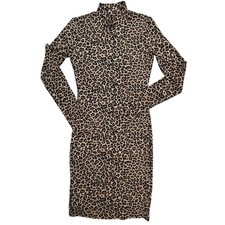 Bardot Leopard Print Bodycon Mini Dress XS US 4 Mock Neck Long Sleeve Stretch