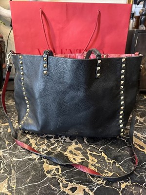 Valentino Rockstud Reversible Black/Red Leather Tote | eBay