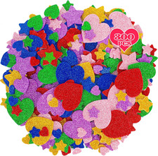 300 PCS Glitter Heart Stickers, Colorful Self Adhesive Foam Star Heart Stickers,