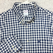 Brooks Brothers White Blue Check Gingham Button Down Long Sleeve Shirt Men's L