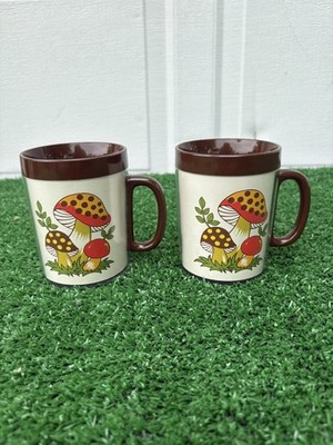 Two Thermo-Serv USA Sears & Roebuck Merry Mushroom Insulated Plastic Mugs