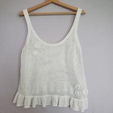 Old Navy Women’s Tank Crochet Cropped Cream Ruffle Boho Festival
