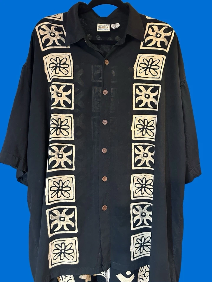 Camisa havaiana masculina Travel Smith estampa tribal manga curta GG - Imagem 2 de 4