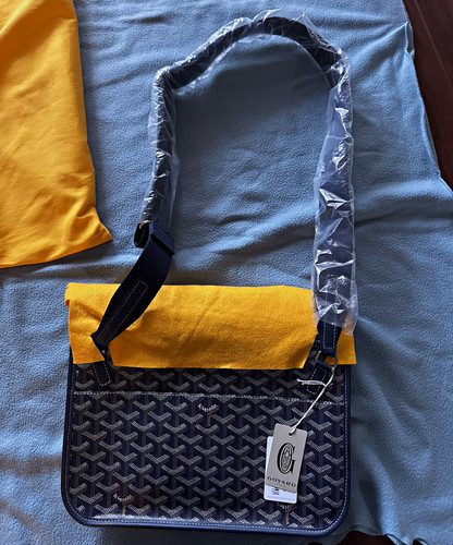 Goyard Women's Goyardine Navy Shoulder Bag Leather Trim Silver Hardware Dust Bag
