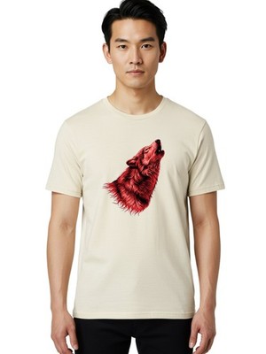 Red-Wolf Mens Graphic Tee, 100% Cotton, Casual Summer Wear