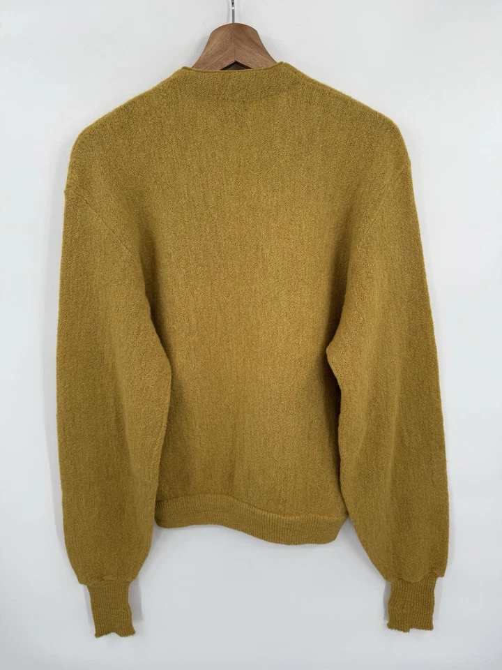 Vintage 60s Cardigan Sweater Kurt Cobain Size XL Beige Alpaca Wool V Neck Grunge - Image 2 of 4