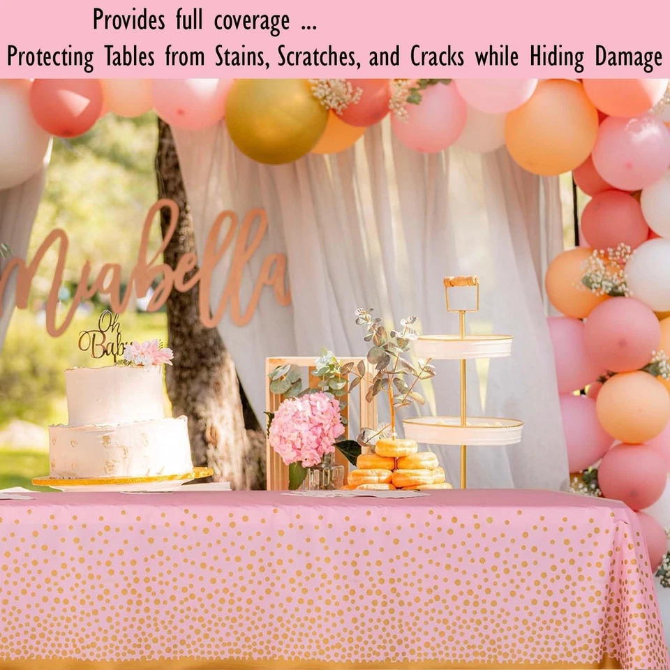 2 Pack Premium Pink and Gold Plastic Tablecloths – Thick, Durable, Reusable T... - Image 2 of 4