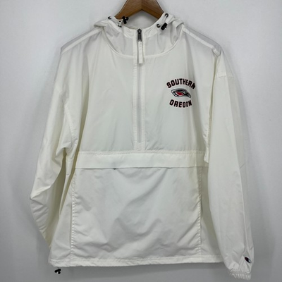 #ad Champion Southern Oregon Windbreaker Jacket Men#x27;s L White NCAA 1 2 Zip Hooded $28.01