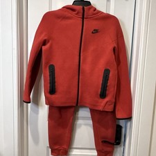 Nike Tech Fleece Tracksuit Set Red Full Zip Hoodie Joggers Youth Large