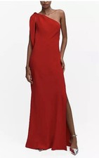 MANGO RED ASYMMETRIC BOW MAXI DRESS GOWN WITH SLIT SIZE XXL 2XL FORMAL