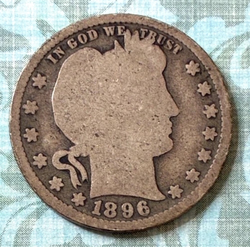 130-YEAR-OLD!  1896 "Philadelphia" Mint Barber Qtr, 90% silver w/ "Good" details