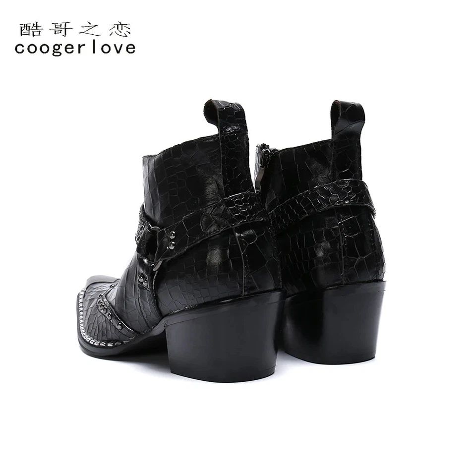 Moda Para Hombres Botas de Cuero de Tacón Alto Estilo Británico Zapatos en Punta Matrimonio Unisex Foto 4 de 4